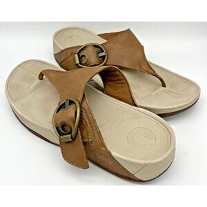 FitFlop Buff Women’s Leath Sandals Thongs Large Side Buckle Wobble Board US9